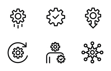Settings gear and process line icons management configuration automation vector symbols