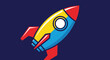 © Sendal - Colorful cartoon rocket ship, red nose, yellow/blue body with white window, on dark blue background