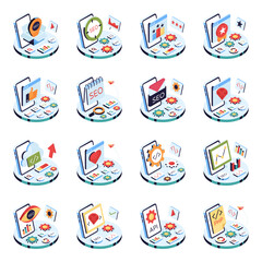 Wall Mural - Set of Seo and Web Isometric Illustrations