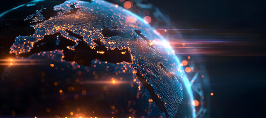 Wall Mural - Stunning digital view of planet Earth with glowing lights and vibrant atmosphere.