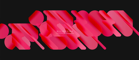 Wall Mural - Abstract pink layers overlap black background. Modern design elements create dynamic visual texture. Minimalist composition, vibrant color scheme.