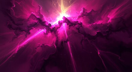 Canvas Print - Abstract Cosmic Nebula with Bright Pink and Yellow Energy Rays space galaxy
