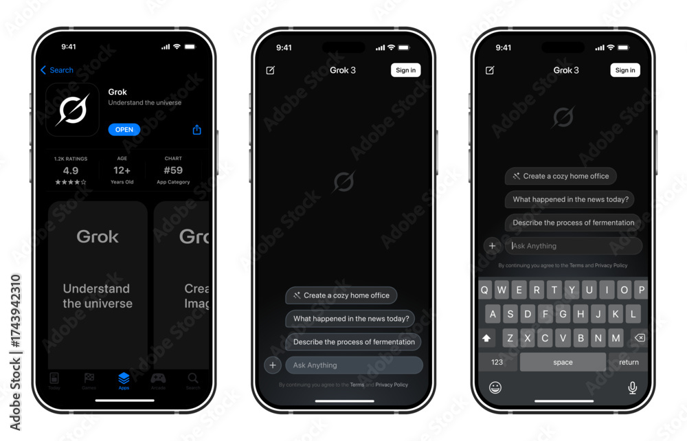 Grok AI app UI template 2025 update, modern artificial intelligence ...