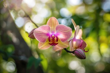 Wall Mural - vibrant orchid flower with beautiful bokeh effect