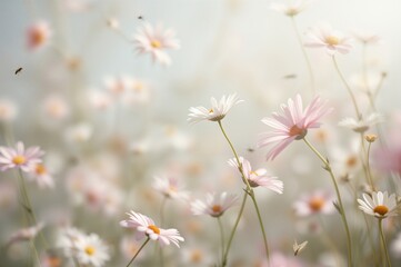 Wall Mural - Floating daisies in a minimalistic spring floral setting