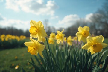 Wall Mural - Beautiful yellow daffodils in a spring setting