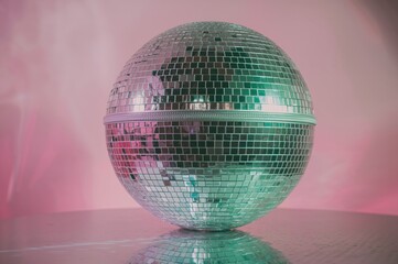 Wall Mural - Close-up of a sparkling disco orb with pink hues