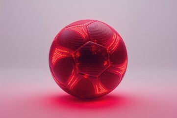 Wall Mural - Futuristic soccer ball glowing with neon lights against a white backdrop. 3D digital art.