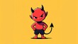 © Rupam - Cartoon illustration of a red devil with horns, a tail, and a stern expression, standing on a yellow background.