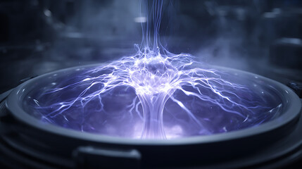 Wall Mural - Holographic display interacting with a sheet of flowing liquid mercury showing dynamic light patterns and texture details, a holographic mercury interaction.