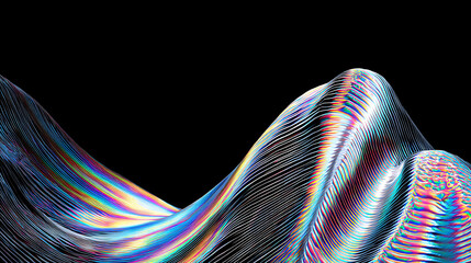 Wall Mural - Holographic display interacting with a sheet of flowing liquid mercury showing dynamic light patterns and texture details, a holographic mercury interaction.