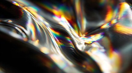 Wall Mural - Holographic display interacting with a sheet of flowing liquid mercury showing dynamic light patterns and texture details, a holographic mercury interaction.