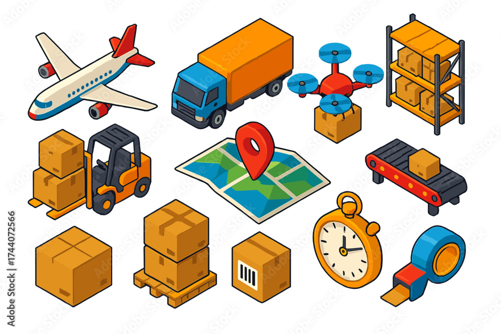 Logistics Icon Set. Isometric vector illustration set logistics and ...