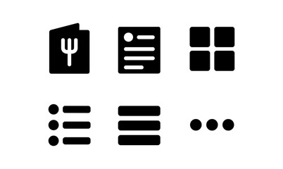 minimalist user interface icons for menu, list, and grid layouts