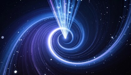 Wall Mural - Futuristic and abstract depiction of cosmic space features a swirling galaxy emitting radiant blue light, resembling a celestial phenomenon with stars and a powerful vortex.
