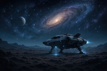 Wall Mural - Futuristic spaceship under starry galaxy.
