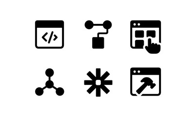Black minimalist icons for web development and automation tools