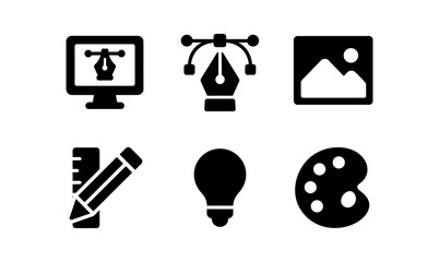 Design tools icon set featuring pen, image, and palette