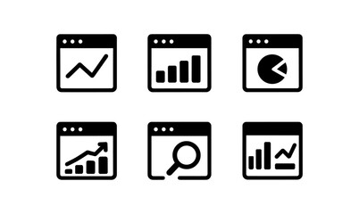 Simple black icon set of analytics and data visualizations