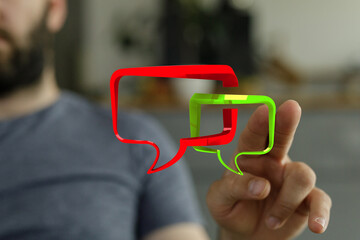 modern man interacting with virtual communication. highlighting digital dialogue, online engagement,