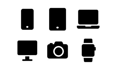 Wall Mural - Set of black electronic device icons on white background
