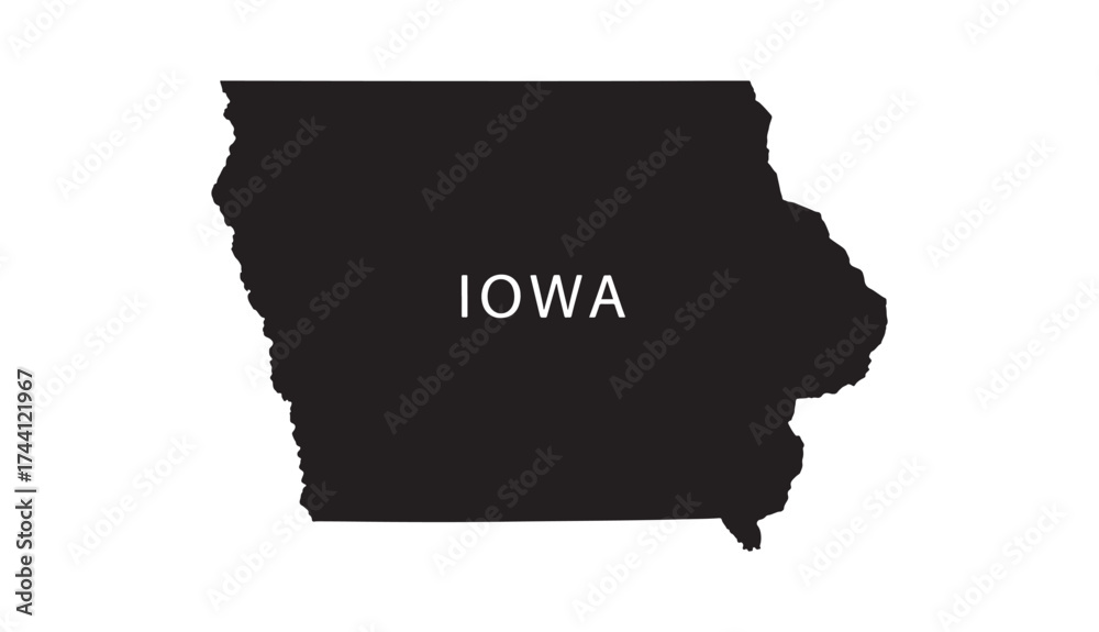 Iowa State Text Iowa state outline map with text label united states america region ...