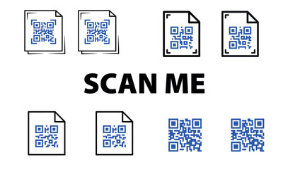 Scan me qr code document icon set for digital technology concept
