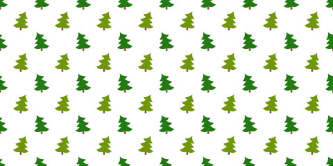 Wall Mural - Christmas trees simple seamless pattern. Green spruces on white background repeating pattern. Vector illustration.