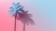 © Zarmeena - A pastel blue and pink gradient background with a palm tree shadow, representing a minimalist tropical design for summer vacations and beach decor.