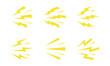© Jayanto - Thunderbolt shock cartoon icons. Yellow lightning burst, shouting, noise and loud sound symbols. Energetic comic electric flashes for action, power, speed, and danger effects. vector illustration eps