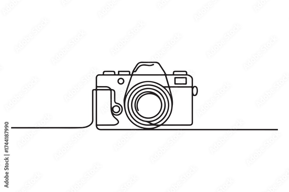 Professional camera icon drawn in one editable continuous line vector ...