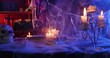 © kinomaster - Spooky Halloween Decor with Candles and Skull