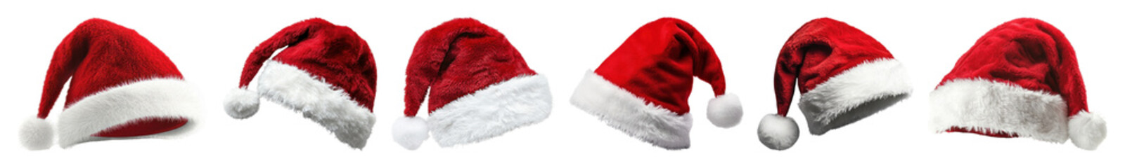 Wall Mural - PNG Festive Santa hats in row, element set on transparent background