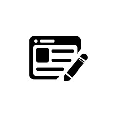Icon of a browser window with lines of text and a pencil suggesting creation, writing or editing online content