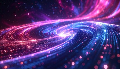 Wall Mural - Captivating abstract artwork depicting a swirling spiral galaxy of shimmering particles, radiating vibrant shades of pink, purple, and blue, evoking cosmic energy and a sense of infinite space...