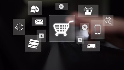 Wall Mural - Omni-channel marketing and online shopping strategies, cross-platform customer experience, brand unification, and integrated marketing communication across digital channels. Muxer