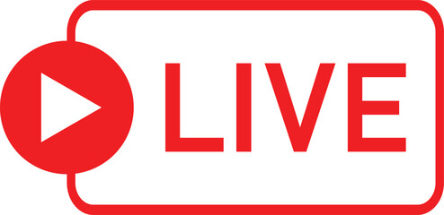 Live stream icon or button, Online broadcast logo, Vector illustration, Live Stream sign, emblem, logo, Vector Illustration, Social media icon live streaming,  Live stream flat logo, red vector design