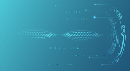 Wall Mural - Modern high-tech background for presentations and websites. Abstract background with glowing dynamic lines. Futuristic blue stripes with circles.