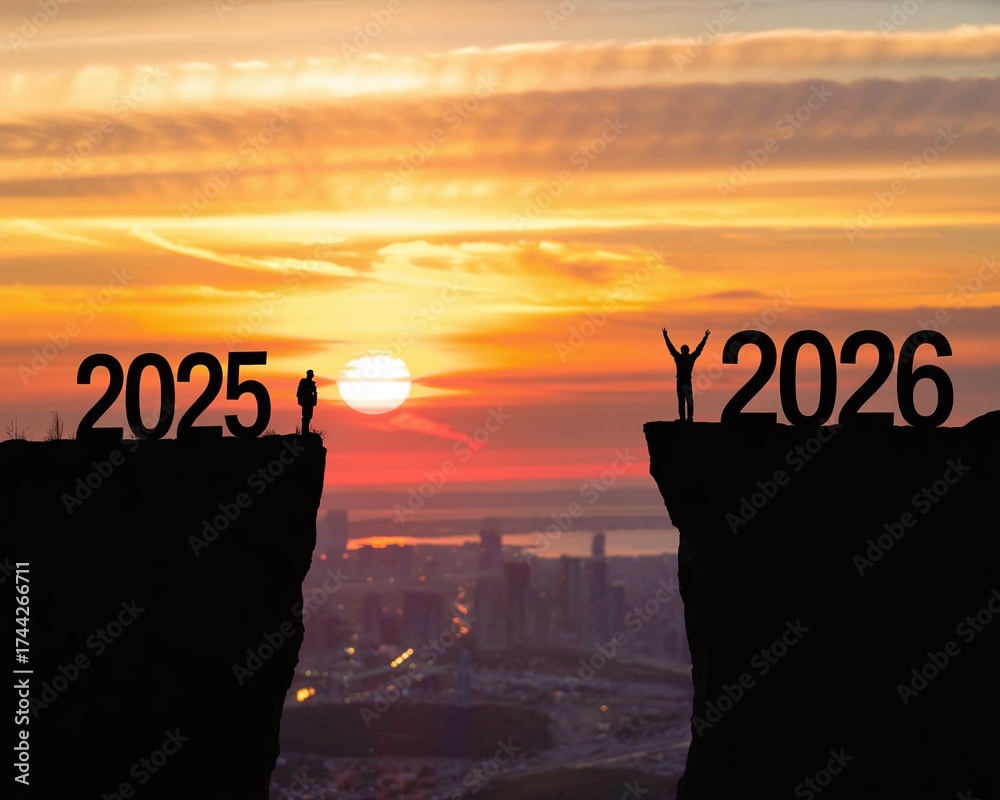 Successful Transition from 2025 to 2026 with Person Leaping Across Gap ...