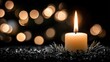 © shobakhul - A solitary lit candle illuminates a dark background, with a soft, blurred bokeh effect, creating a warm and peaceful ambiance.