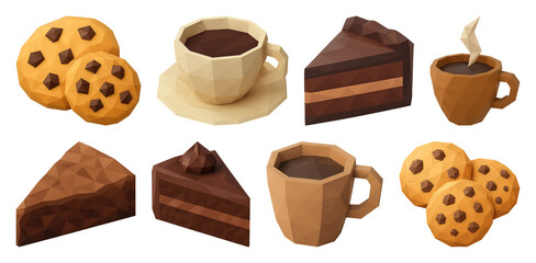 Wall Mural - PNG Polygonal desserts and beverages assortment, element set on transparent background