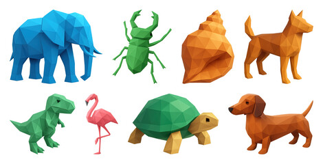Wall Mural - PNG Colorful geometric animal designs, element set on transparent background