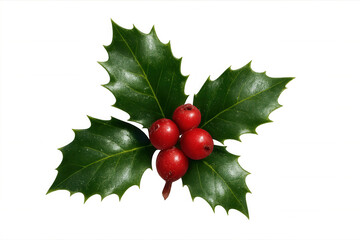 Wall Mural - Holly sprig with red berries decorating for christmas, symbolizing holiday season and winter festive traditions on transparent background