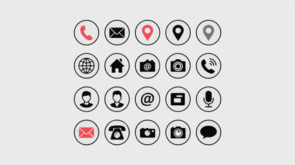 Communication icons phone mail location camera person home globe microphone message vector
