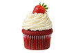 © Hughes - Delicious red velvet cupcake with strawberry isolated on white, sweet dessert for party or celebration PNG
