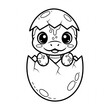 © Ramdani - Cute baby dinosaur hatching from cracked egg, adorable outline illustration