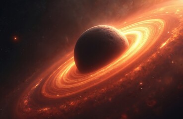 Wall Mural - Massive black hole pulls stars and planets into its fiery accretion disk. Celestial body consumes cosmic matter in vast universe. Space phenomenon, cosmic event.