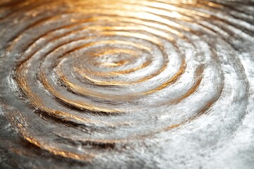 Wall Mural - A mesmerizing metallic spiral pattern featuring shimmering silver and gold textures, creating an abstract and elegant background with a play of light and shadow.