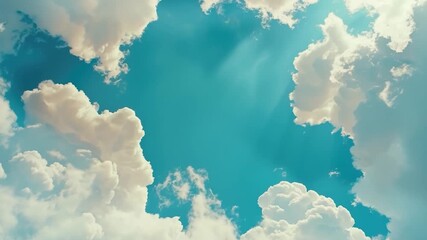 Wall Mural - Video clip Aerial view of a plane flying high above the clouds, with a clear blue sky below