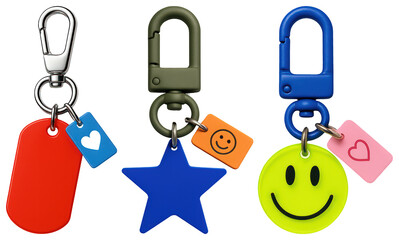 Wall Mural - PNG Colorful keychains with playful designs, element set on transparent background